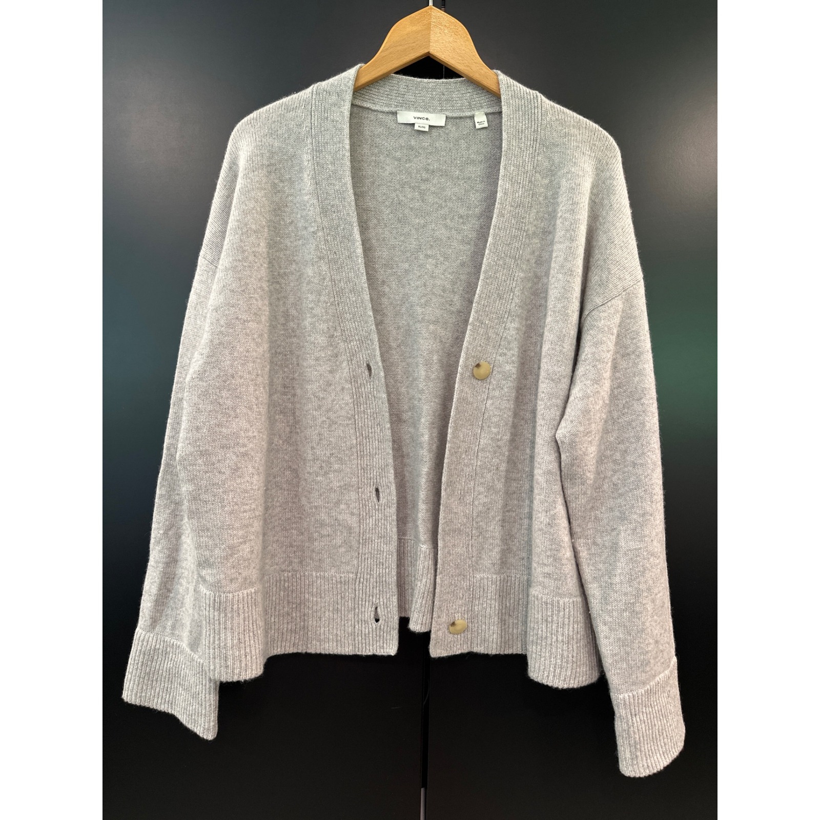 Vince Womens Wool Cashmere Oversized V-Neck Cardigan Grey Xl Heathered Knit